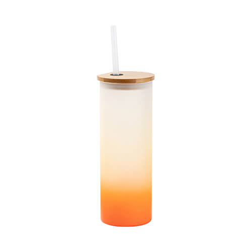 Una tazza glassata da 500 ml con un coperchio in bambù e una cannuccia per la sublimazione - sfumatura arancia