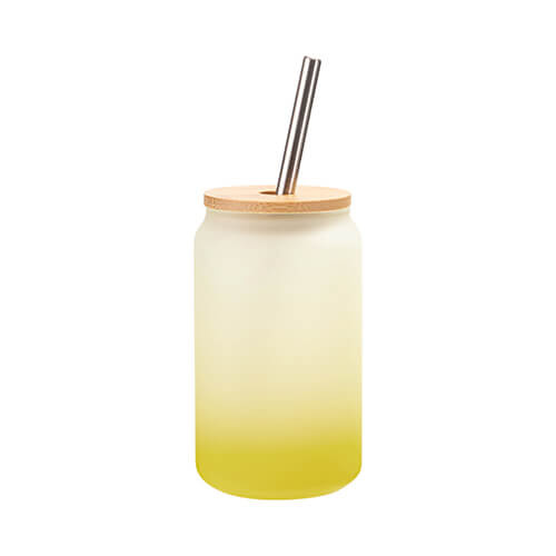 Un bicchiere smerigliato da 400 ml con cannuccia e coperchio in bambù per sublimazione - sfumatura verde lime