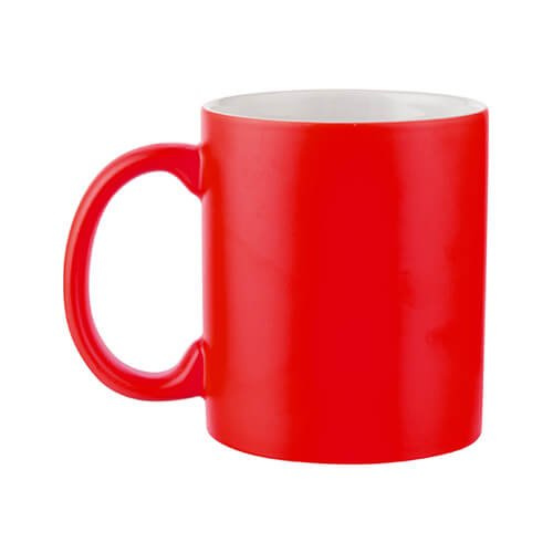 Tazza Full Color - rosso opaco con interno bianco per trasferimento termico, con una scatola di cartone