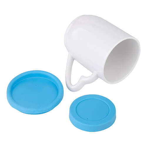 Tazza 360 ml con coperchio e sottobicchiere celeste Sublimazione Termostampa