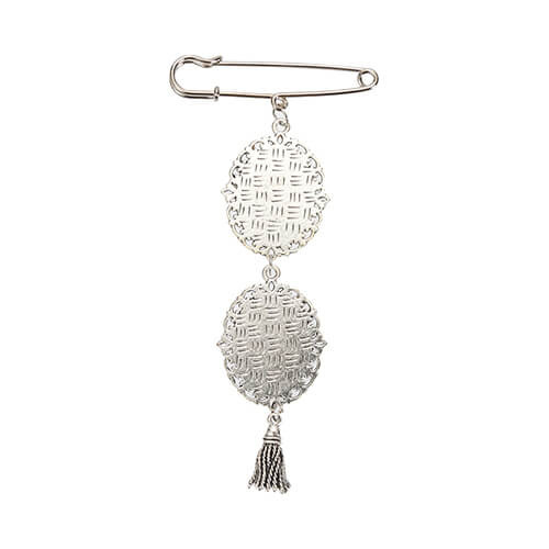 Spilla ovale doppia - spilla da balia con ciondolo a nappina per sublimazione