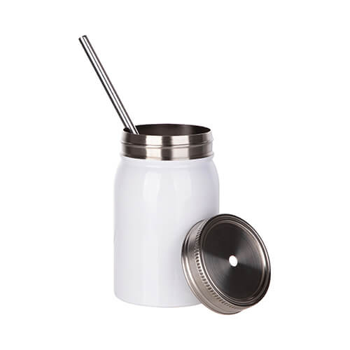 Mason Jar Tazza da 500 ml con cannuccia per sublimazione - bianco