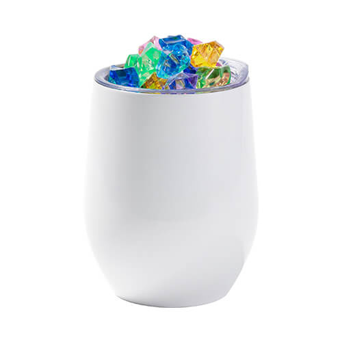 Tazza per vin brulè 360 ml per sublimazione - bianco, coperchio con ghiaccio colorato artificiale