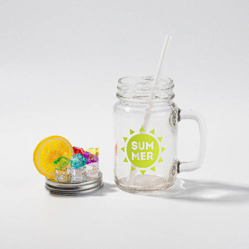 Mug Mason Jar 350 ml satinato senza manico per sublimazione - ghiaccio artificiale e limone