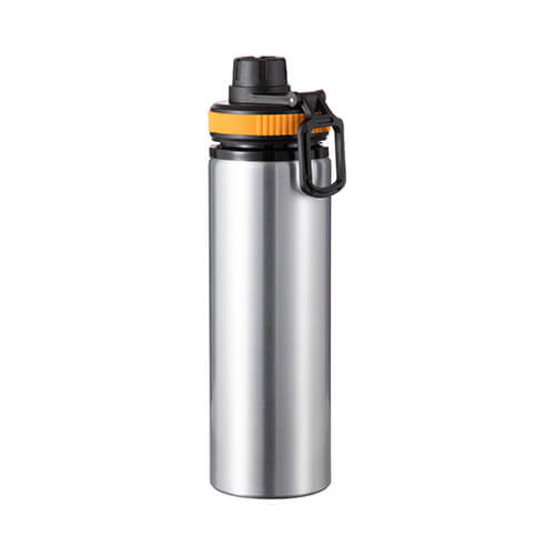 Borraccia in alluminio argento da 850 ml con tappo a vite con inserto giallo per sublimazione