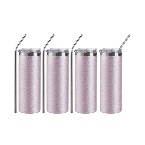 Set di 4 tazze con cannuccia 600 ml Glitter stampabile - rosa