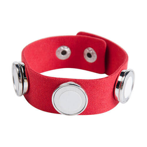 Bracciale rosso in pelle scamosciata con 3 cerchi per stampa sublimatica 
