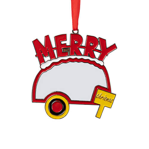 Ciondolo albero di Natale in metallo per sublimazione - camping Merry Christmas