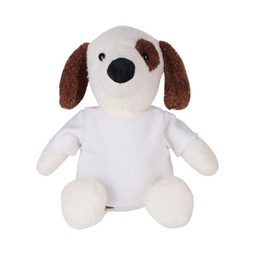 Cane di peluche 22 cm con maglietta per stampa a sublimazione - bianco con orecchie marroni
