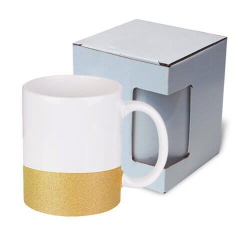 Tazza 330 ml con una striscia glitter dorato con la scatola Sublimazione Termostampa
