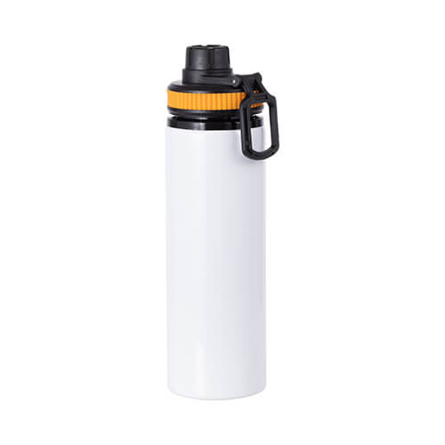 Borraccia in alluminio bianco da 850 ml con tappo a vite con inserto giallo per sublimazione