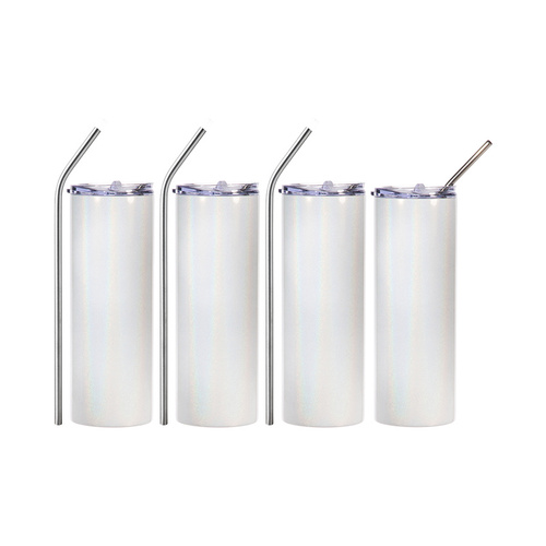 Set di 4 tazze da 600 ml con cannuccia per la stampa - bianco cangiante