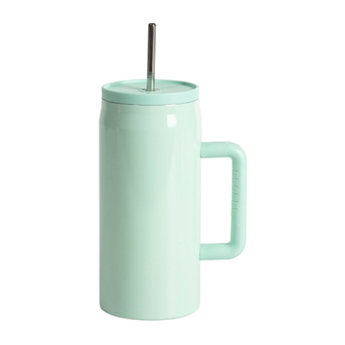Tazza da viaggio in acciaio inox da 1200 ml con manico e cannuccia, con coperchio impermeabile - menta