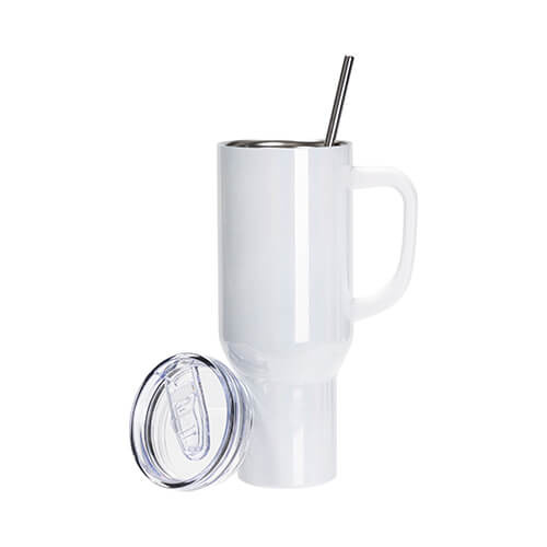 Tazza in acciaio inox da 1200 ml con coperchio e cannuccia per sublimazione - bianco cangiante