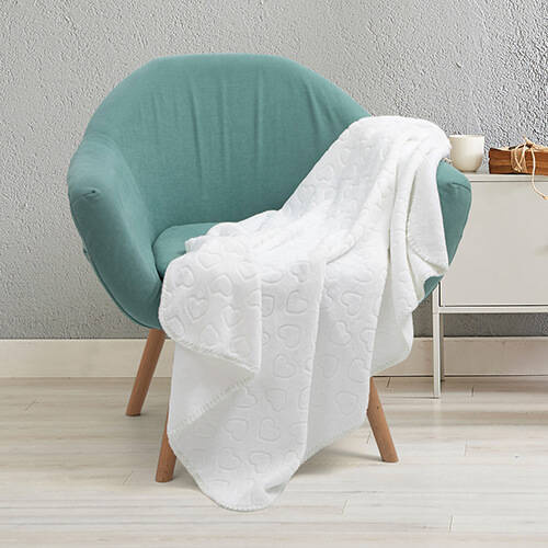 Coperta Minky con cuori per sublimazione - bianca