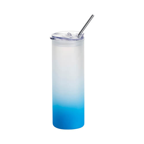 Tazza glassata da 750 ml con coperchio in plastica e cannuccia per sublimazione - sfumatura blu