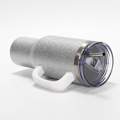 Tazza in acciaio inox broccato da 1200 ml con coperchio e cannuccia per sublimazione - argento