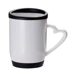 Tazza 360 ml con coperchio e sottobicchiere nero Sublimazione Termostampa
