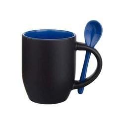 Tazza magico con cucchiaino Sublimazione Termostampa nero opaco con l’interno blu