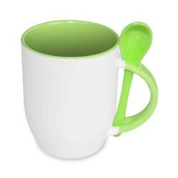 Tazza con cucchiaino verde chiaro JS Coating Sublimazione Termostampa