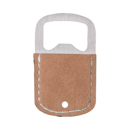 Apribottiglie 3,2 x 5,2 cm in acciaio e pelle per sublimazione - marrone
