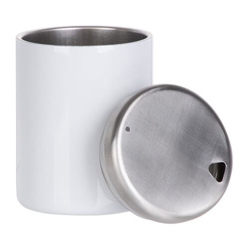 Una tazza senza manico da 300 ml in acciaio inossidabile con coperchio per sublimazione - bianco