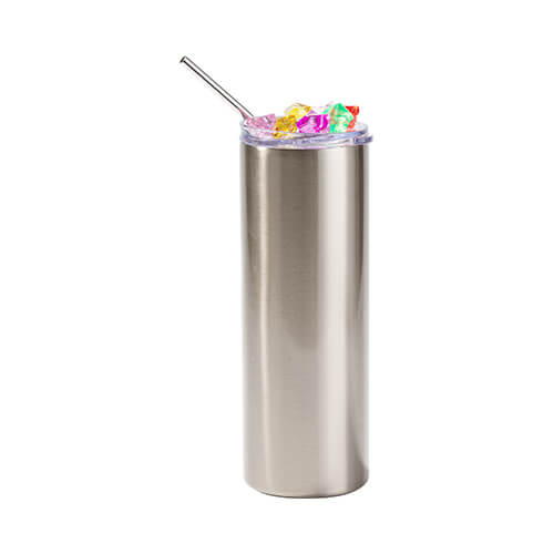 Tazza da 600 ml con cannuccia per sublimazione - argento, coperchio con ghiaccio colorato artificiale