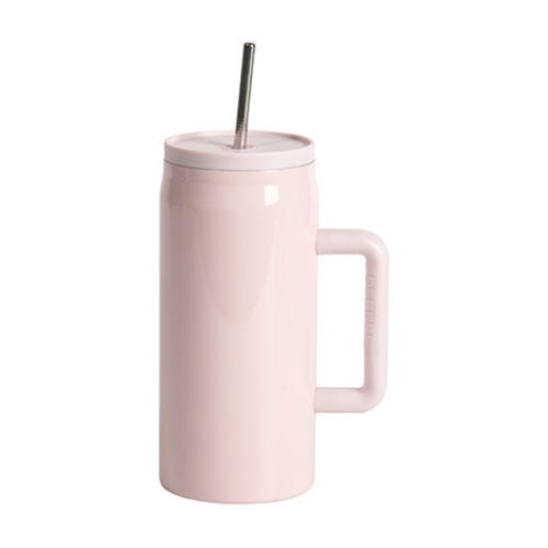 Tazza da viaggio in acciaio inox da 1200 ml con manico e cannuccia, con coperchio impermeabile - rosa chiaro