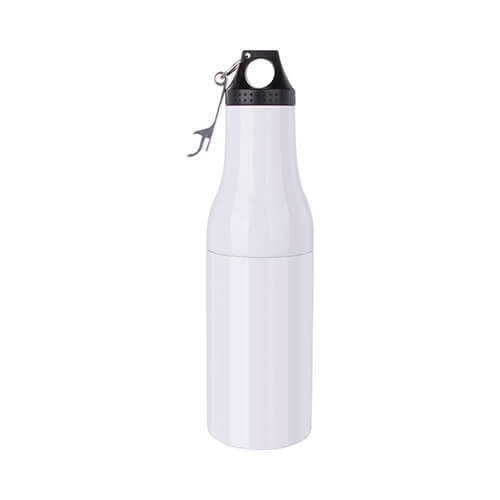 Contenitore in acciaio inox da 360 ml per bottiglia di birra con apri - bianco