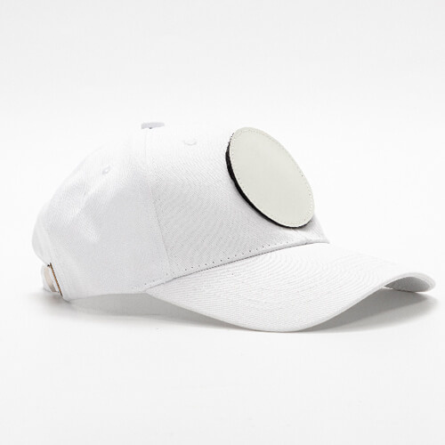 Cappello da baseball in cotone con patch rotonda in velcro per sublimazione - bianco
