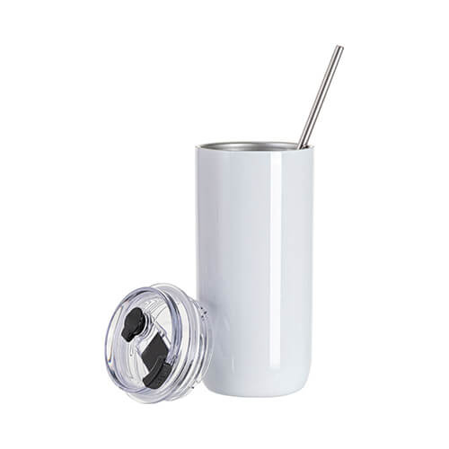 Tazza in acciaio inox da 500 ml con coperchio e cannuccia per sublimazione - bianco