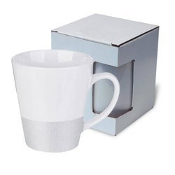 Tazza Latte 300 ml con una striscia glitter argento con la scatola Sublimazione Termostampa + KAR3