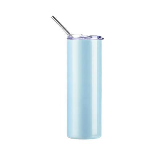 Tazza da 600 ml con cannuccia per sublimazione - cambia colore sotto l'influenza dei raggi UV dal bianco al blu