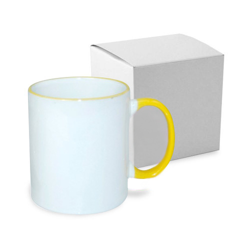 Tazza 330 ml con il manico giallo JS Coating con la scatola Sublimazione Termostampa