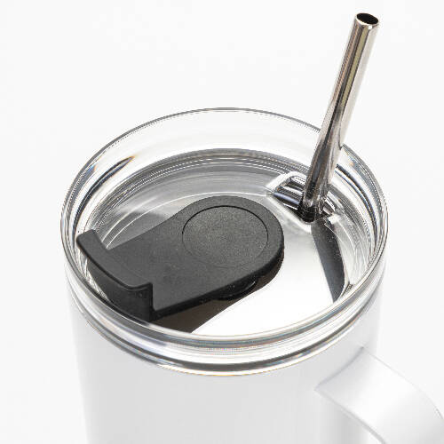 Tazza da viaggio da 1200 ml in acciaio inox con coperchio con tappo in silicone e cannuccia per sublimazione - bianco