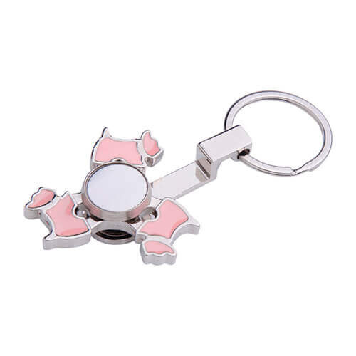 Portachiavi in metallo - spinner per sublimazione - Dog - rosa