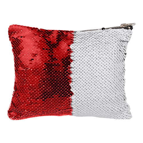 Beauty case 20,5 x 16 cm con paillettes rosse e bianche per sublimazione