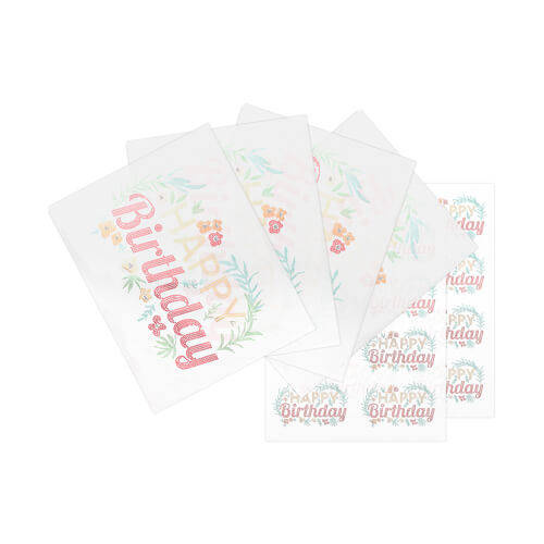 Un set di fogli con zirconi per trasferimento termico - Happy Birthday