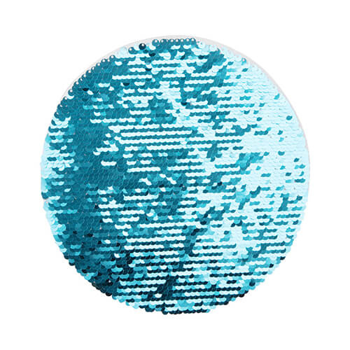 Patch paillettes bicolore da sublimare - cerchio azzurro Ø 19 su sfondo bianco