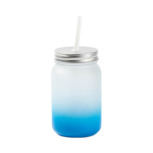 Mug Mason Jar 450 ml satinato senza manico per sublimazione - sfumatura Blu