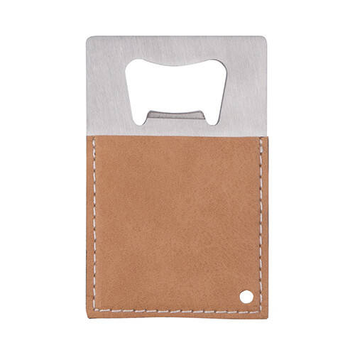 Apribottiglie 5,5 x 8,5 cm in acciaio e pelle per sublimazione - marrone