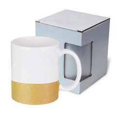 Tazza 330 ml con una striscia glitter dorato con la scatola Sublimazione Termostampa