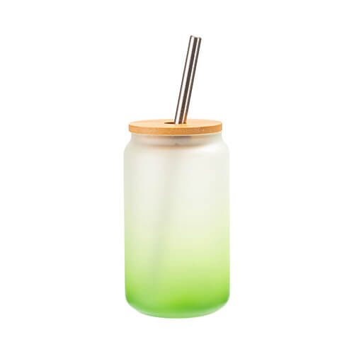 Un bicchiere smerigliato da 400 ml con cannuccia e coperchio in bambù per sublimazione - sfumatura Verde