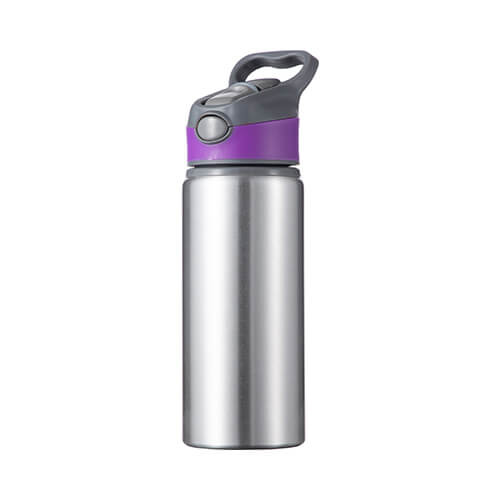 Borraccia in alluminio 650 ml argento con tappo a vite con inserto Viola per sublimazione