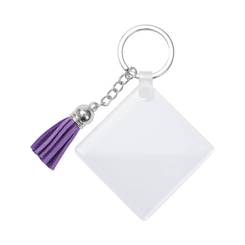 Portachiavi in ​​acrilico per sublimazione - quadrato con frange viola
