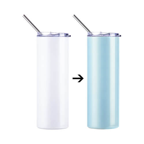 Tazza da 600 ml con cannuccia per sublimazione - cambia colore sotto l'influenza dei raggi UV dal bianco al blu