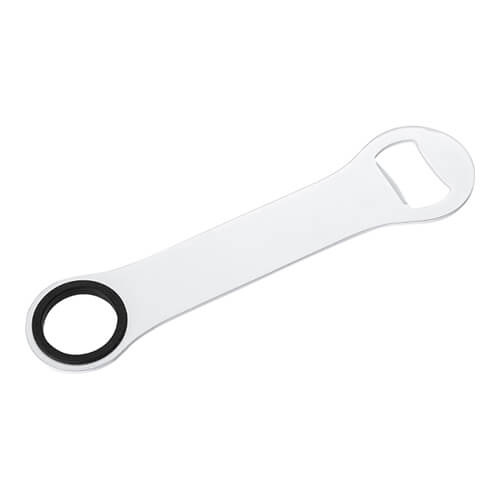 Apribottiglie 4,5 x 18,2 cm con anello in silicone per sublimazione - bianco