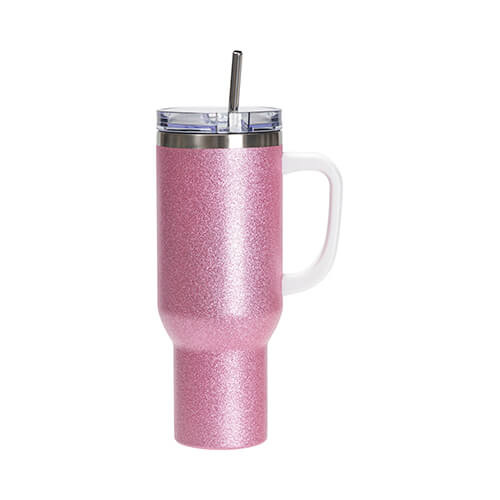 Tazza in acciaio inox broccato da 1200 ml con coperchio e cannuccia per sublimazione - rosa