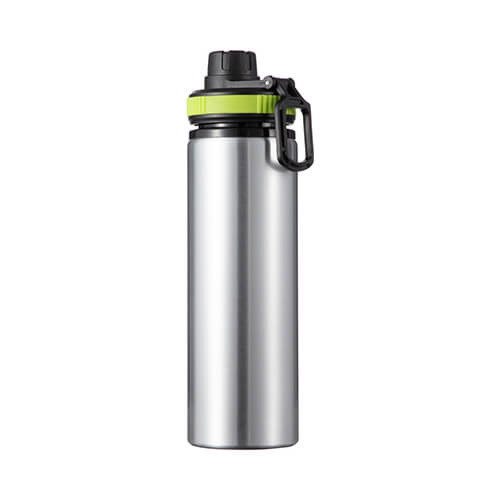 Borraccia in alluminio argento da 850 ml con tappo a vite con inserto verde per sublimazione
