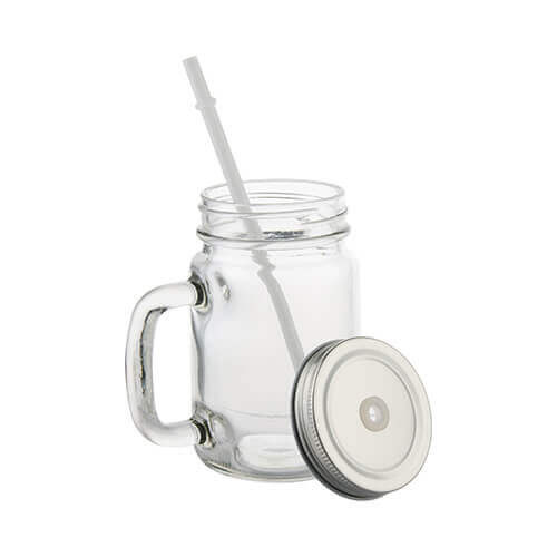 Bicchiere in vetro Mason Jar con cannuccia Stampa Sublimatica